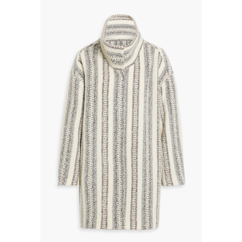 IRO Paris Wool Blend Striped Jacket Minimalist Parisian Chic Coat Funnel Neck